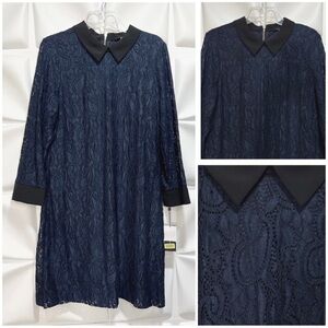 NWT Tommy Hilfiger Sz 14 Navy Blue Black Lace Paisley Shift Dress NEW